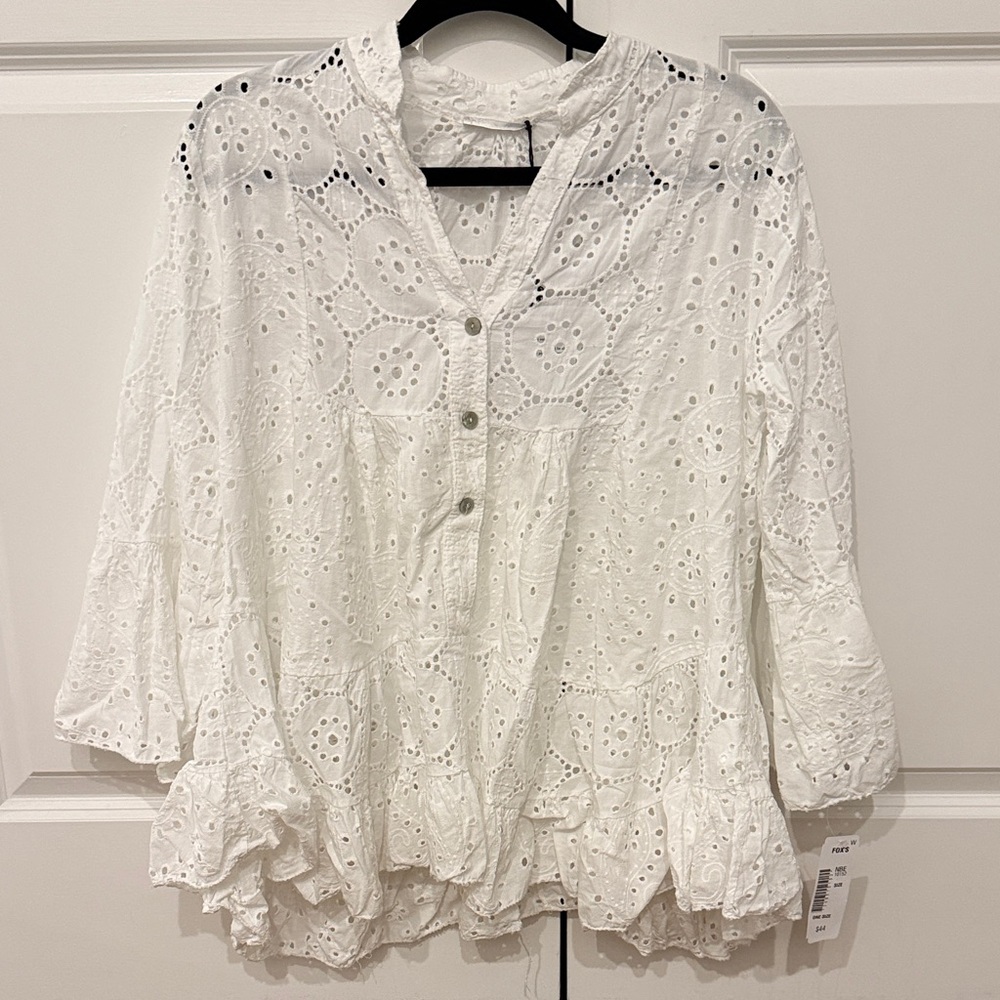 Chic White Eyelet Blouse